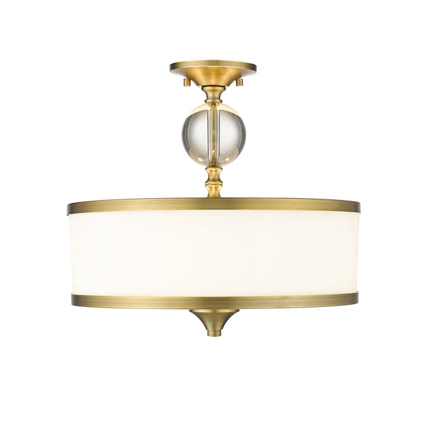 Cosmopolitan 3 Light Semi Flush Mount, Heritage Brass & Etched White